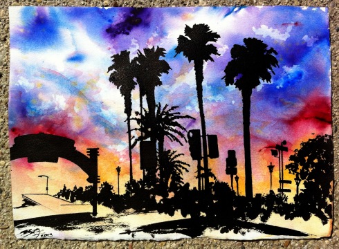Sunset over the Santa Monica  pier in watercolor!