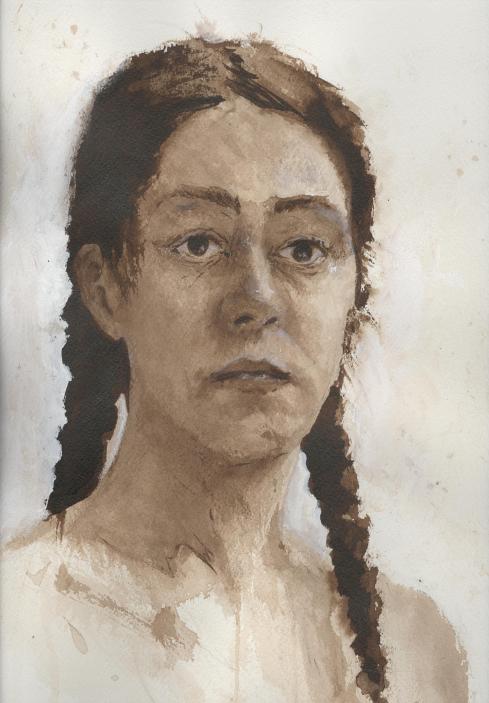 ink portrait study of a female model.